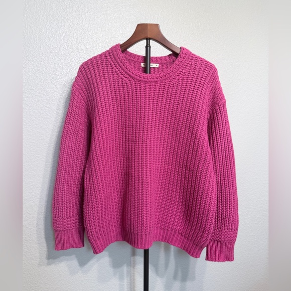 Marine Layer Sweaters - Marine Layer Thick Knit Wool Blend Oversized Crewneck Sweater in Rose Violet - M